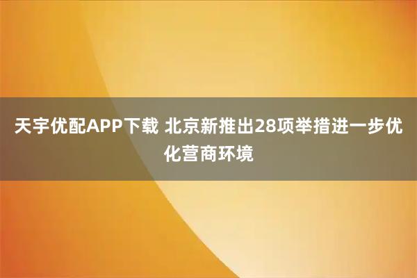 天宇优配APP下载 北京新推出28项举措进一步优化营商环境